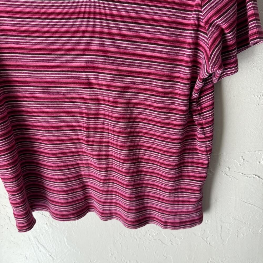 St Johns Bay Shirt Vintage Y2k Extra Large Pink Striped V Neck Short Sleeve‎ - Picture 3 of 7